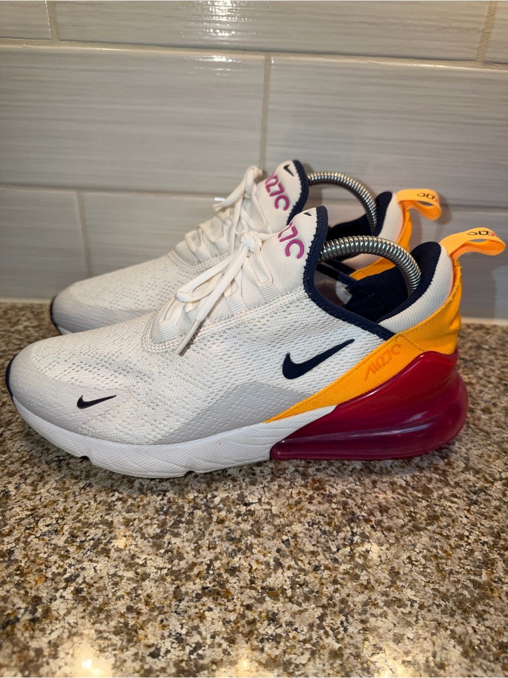 Nike Kids White Navy Yellow Pink Air Max 270 Sneakers